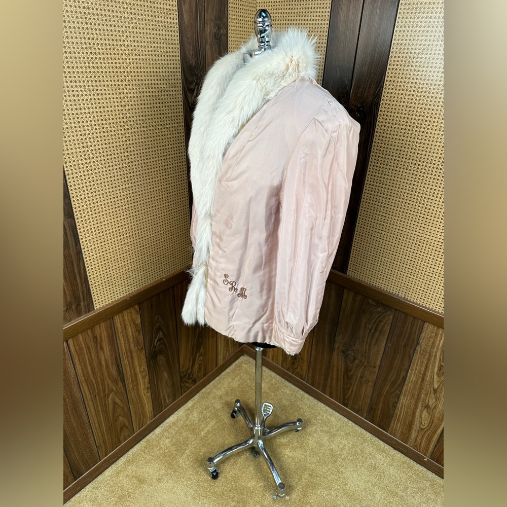 BEAUTIFUL VINTAGE HIGBEE’S IVORY MINK & FOX COLLAR FUR COAT JACKET SIZE MEDIUM - Picture 9 of 12